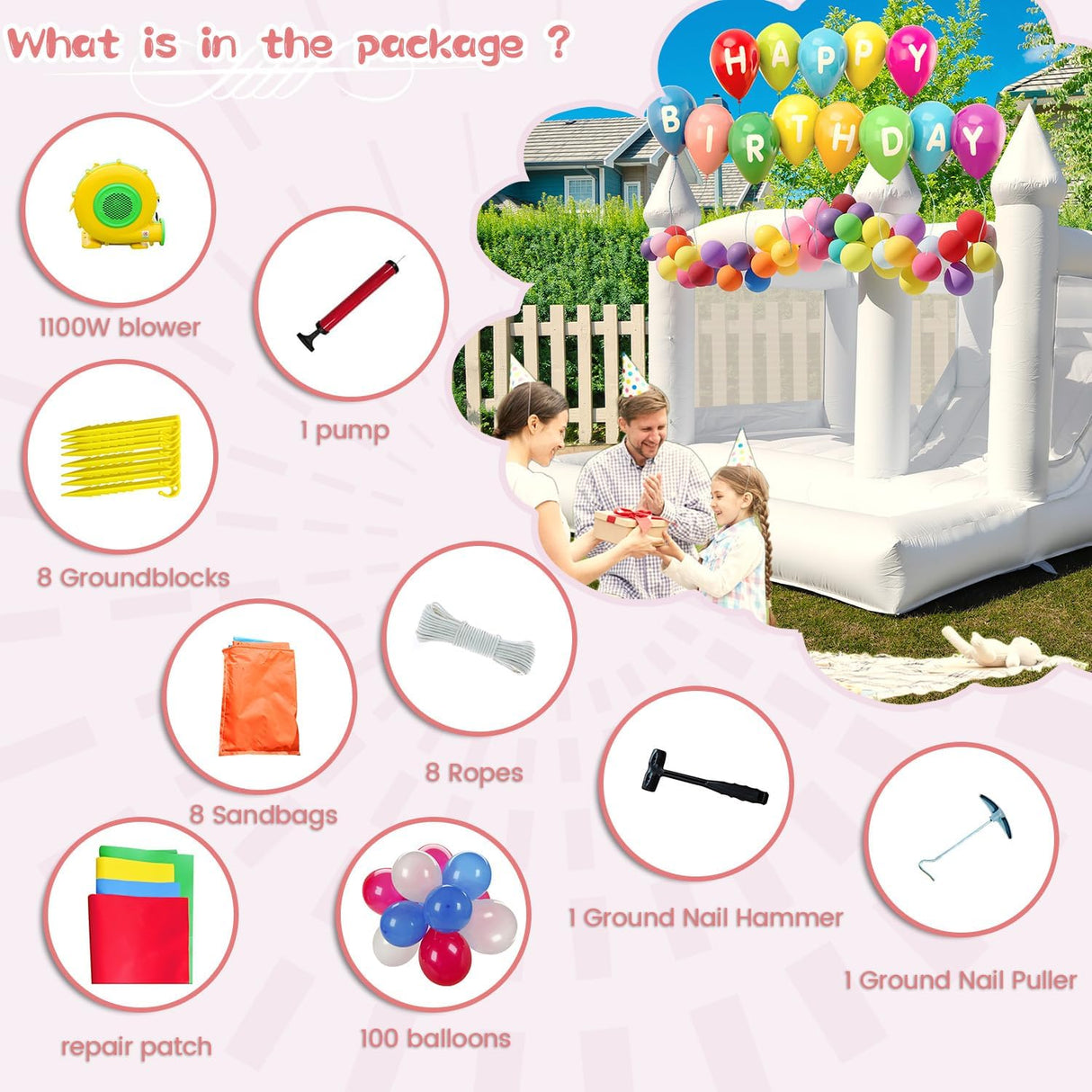 White Bounce House with Slide& Ball Pit for Kids Adults,Commercial PVC Large Inflatable Bounce House Castle Outdoor with 950W Powerul Blower,Wedding Birthday Party Decorations 13.3x13.3x10FT awesmflate