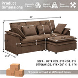 FEISHOMINOO 87" L Shaped Sectional Sofa Modular Deep Seat Sofa Couch with Ottoman, Chenille Sofa Sleeper Comfy Upholstered Furniture for Living Room, Apartment, Studio, Office (Espresso, L-Shaped) FEISHOMINOO