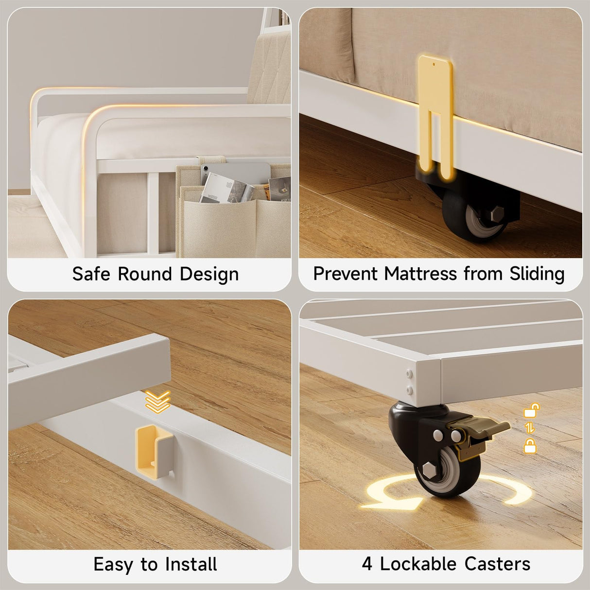 ONBRILL Twin Daybed with Trundle, Metal Day Bed Frame with Ergonomic Upholstered Headboard & Charging Station, Sofa Bed with Twin Trundle for Living Room, Bedroom, playroom, and Guest Room, White ONBRILL