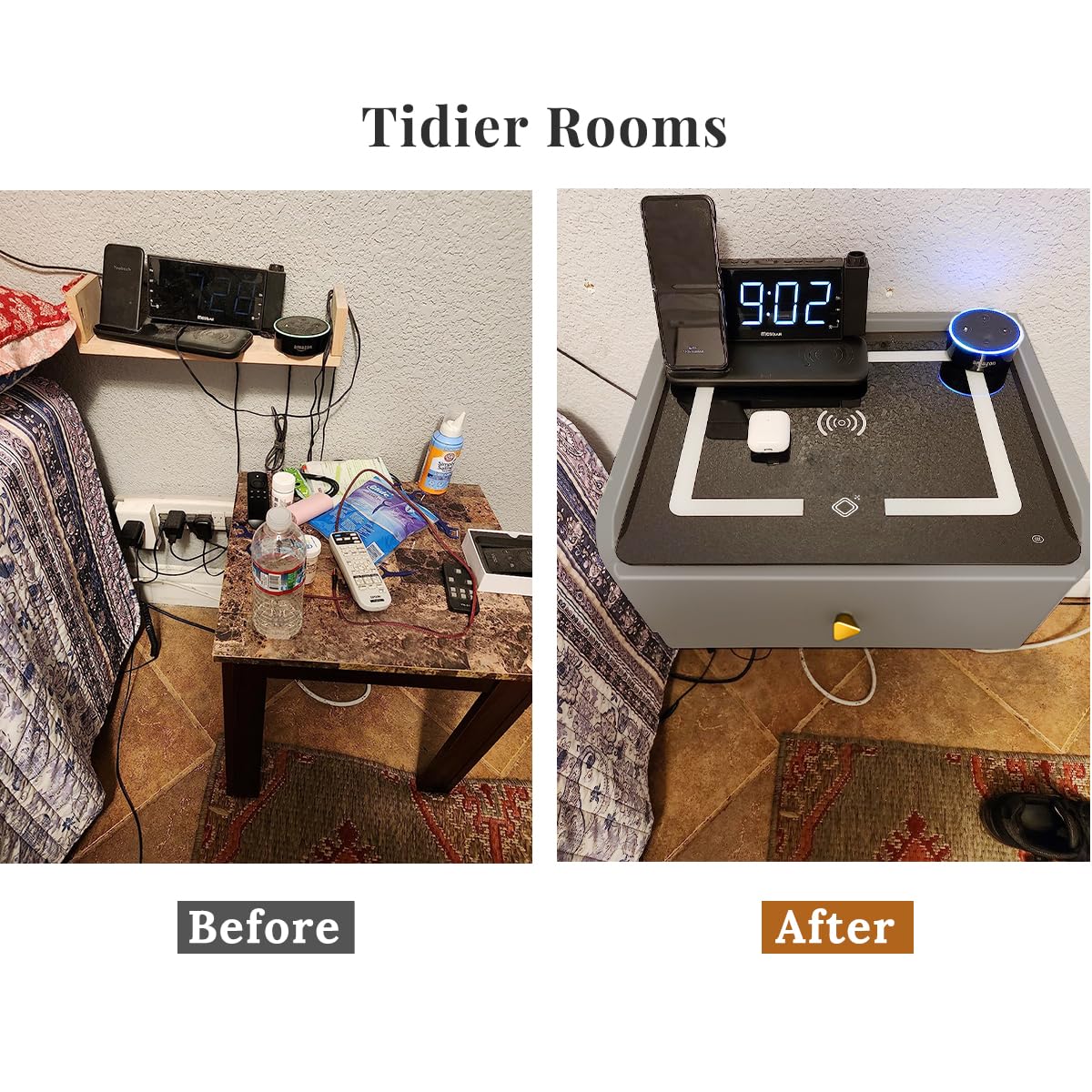 HOMEMORE Smart Nightstand Floating Bedside Table LED Nightstand with Charging Floating Nightstand Bedroom Options for Young People.Grey HOMEMORE