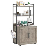 GAOMON Cat Litter Box Enclosure with Shelf Storage, 2-in-1 Hidden Cat Washroom Furniture, Indoor Cat Cabinet, Hidden Cat Box Enclosure with 3 Shelves and Door, Cat House for Most Litter Box, Grey GAOMON