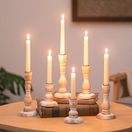 NUPTIO Rustic Candlestick Holders for Decor: Set of 6 Wood Taper Candles Holder - Vintage Candle Stick Tapered Holders for Fall Christmas Party Holiday Home Table Centerpiece NUPTIO