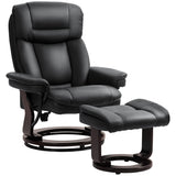 HOMCOM Swivel Recliner Chair with Ottoman, PU Leather Recliner with Adjustable Backrest, Footrest, Wood Base, Upholstered Reclining Chair for Living Room, Bedroom, Office, Black HOMCOM