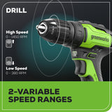 Greenworks 24V MAX Cordless Brushless Drill + Impact Combo Kit, (2) 2.0Ah Batteries, (1) Charger, and Bag Included Greenworks