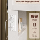 Farmhouse Large Makeup Vanity Desk, Glass Top Vanity Dresser Combo, Make Up Dressing Table, with Mirror and Lights and 8 Drawers, with Charging Station and Storage, for Bedroom, Dressing Room, White Vabches