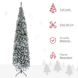HOMCOM 9' Tall Unlit Snow-Flocked Slim Artificial Christmas Tree with Realistic Branches and 1014 Tips HOMCOM