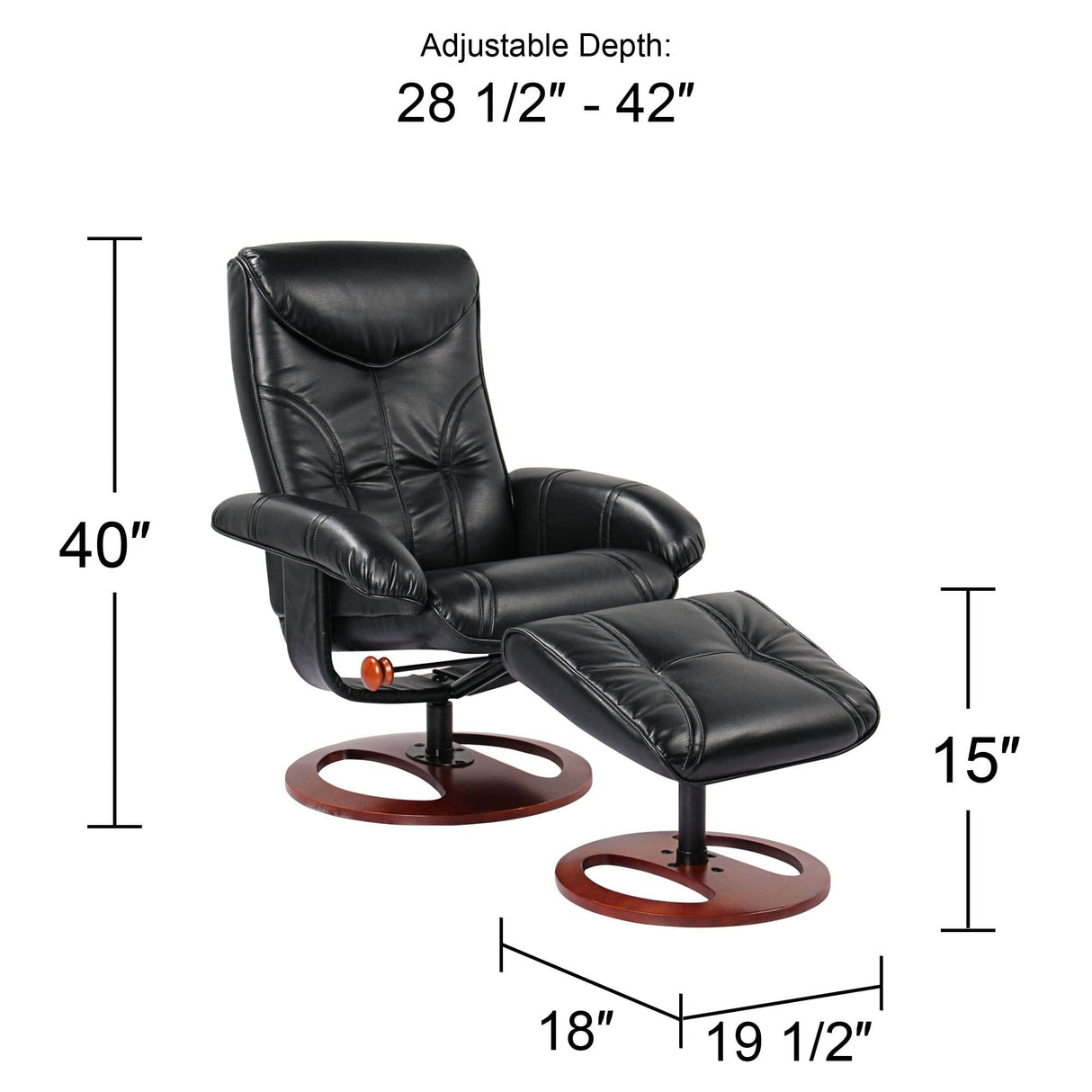 BenchMaster Newport Black Swivel Recliner and Slanted Ottoman Benchmaster