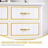 DWVO Farmhouse Wooden Dresser TV Stand with Power Outlet, 6-Drawer Dresser with Large Storage Drawers and Bar Handles, Ideal for Living Room, Hallway, 47.2" L x 15.7" W x 33.4" H - White & Walnut DWVO