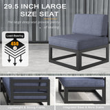 LayinSun Large Aluminum Patio Furniture Set with Fire Pit Table, 6 Pieces Modern Outdoor Conversation Set Sectional Metal Sofa Set with Olefin Cushion LayinSun