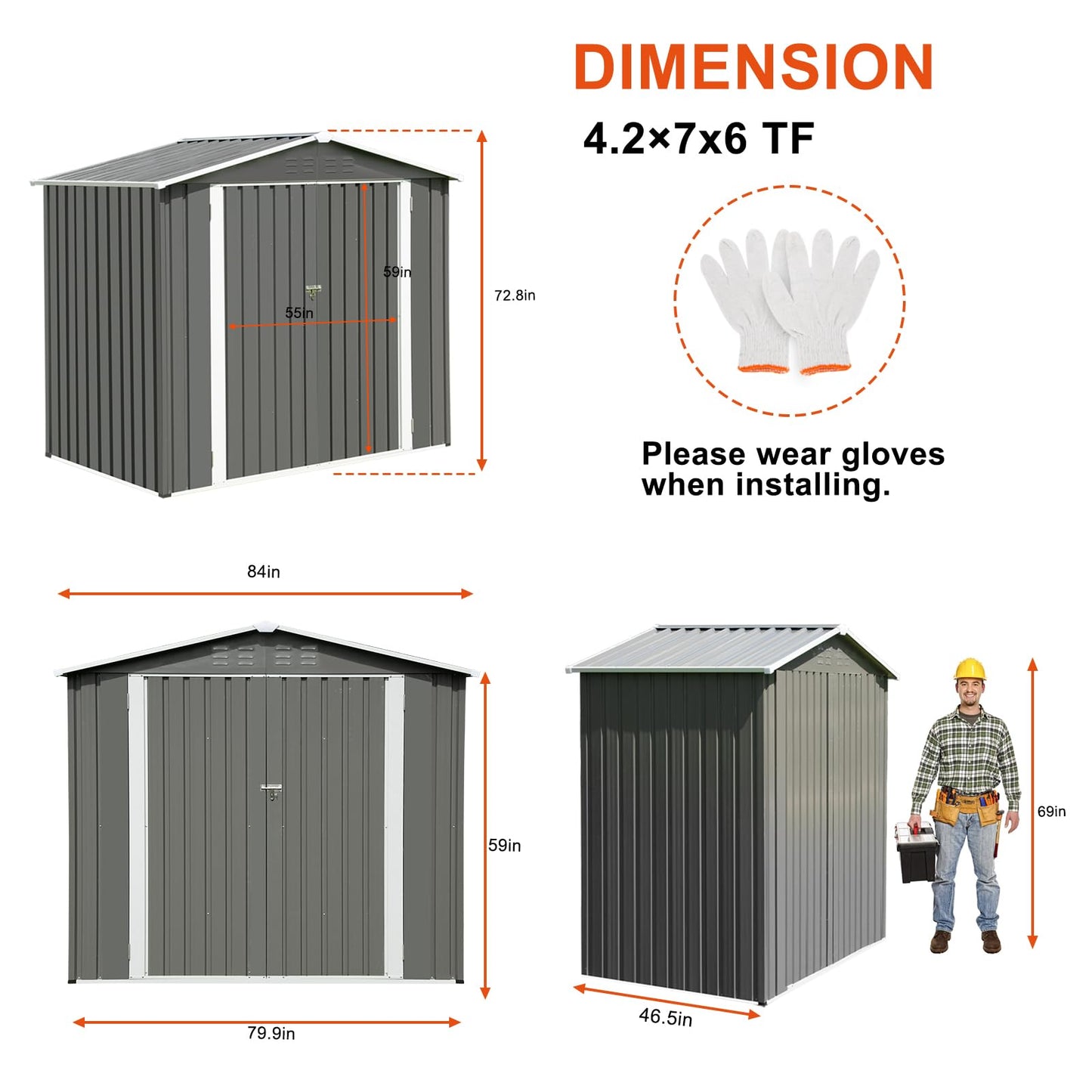 Large 7×4.2 FT Outdoor Resin Storage Sheds, Metal Tool Sheds with Lockable Doors, Heavy Duty Garden Shed for Bike with Vents, Tool Sheds & Outdoor Storage Clearance for Backyard Patio Lawn Ou - WoodArtSupply