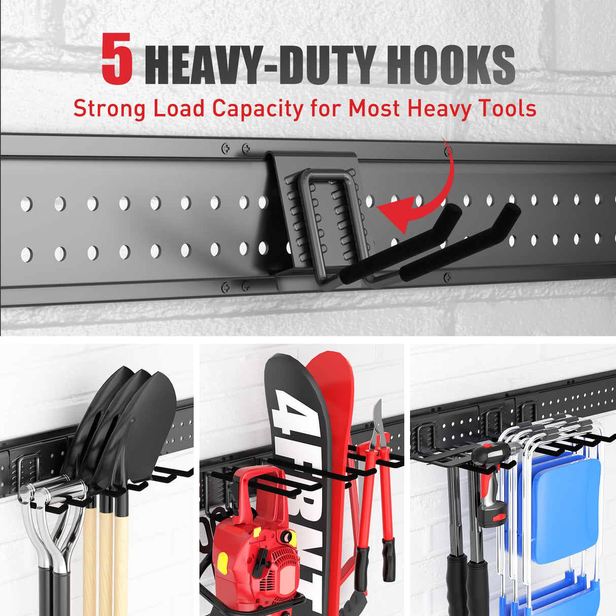 ZICANYCO Garage Tool Organizer Wall Mount 48 inches with 10 Adjustable Heavy-Duty Hooks, Garage Organization, Garden Tool Storage Rack, Yard, and Shed, Holds Up to 400 lbs ZICANYCO