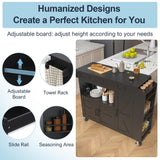 Kitchen Island with Drop Leaf, Rolling Kitchen Island with Power Outlet and Led Light Aufvolr