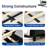 Queen Size Bed Frame with LED Lights and Headboard, Velvet Upholstered Bed Frames Queen with Charging Station and Storage, Modern Diamond and Rivet Design, No Box Spring Needed, Easy Assembly, Black HOMBCK