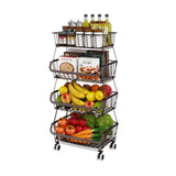 Fruit Vegetable Storage Basket for Kitchen - 4 Tier Stackable Metal Wire Baskets Cart with Rolling Wheels Utility Fruits Rack Produce Snack Organizer Bins for Pantry Bathroom Laundry Bronze Miyawell