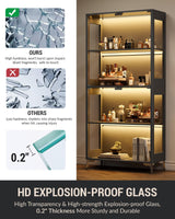 Glass Display Cabinet with Doors, 4-Tier Display Case with Adjustable Shelves, RGB LED Lights with App & Remote Control, Curio Storage Cabinet with Metal Base for Collectibles, Books, Black Zephome