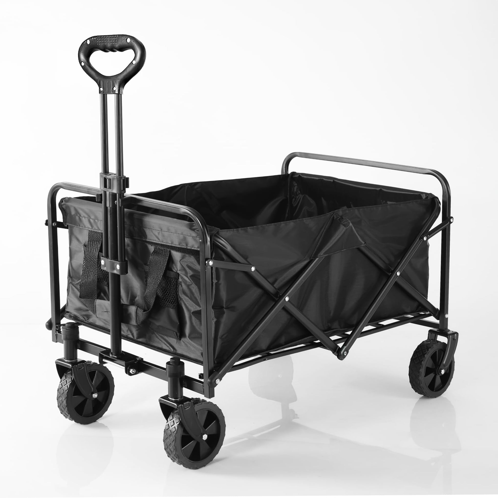 XKZG Collapsible Folding Wagon, Beach Cart Large Capacity, Heavy Duty Folding Wagon Portable, Collapsible Wagon for Sports, Shopping, Camping (Black) - WoodArtSupply