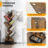 Giantex Tree Bookshelf with Drawer, 10 Shelf Space Saving Rustic Brown Wooden Bookcase, Freestanding Retro Wood Storage Rack, Decorative Bookshelf with Storage Giantex