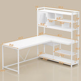 SEDETA L Shaped Computer Desk, 58'' Office Desk with LED Light and Bookshelf, L Shaped Corner Desk with Storage Shelves for Home Office, Gaming Desk, L Desk, White SEDETA