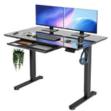 INNOVAR Glass Standing Desk with Drawers, 48×24 Inch Adjustable Stand Up Desk, Quick Install Home Office Computer Desk, Black INNOVAR
