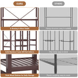 Homykic Bamboo Closet System Clothes Rack, Large Freestanding Garment Rack Clothing Rack for Hanging Clothes with 7 Storage Shelves and 5 Rods, Open Wardrobe Organizer with 4 Hooks, Espresso Homykic