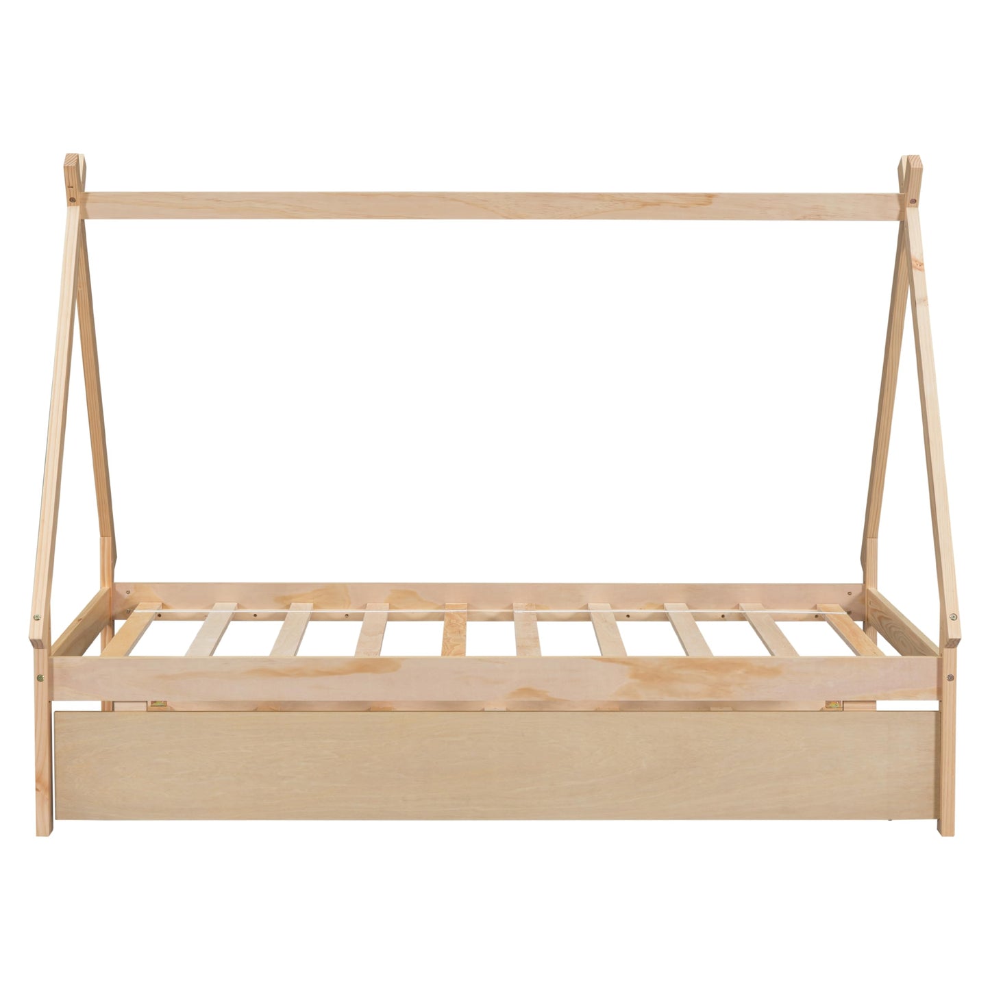 Harper & Bright Designs Twin Size Teepee Bed Frame with Trundle - Natural Wood Montessori Bed for Kids - WoodArtSupply