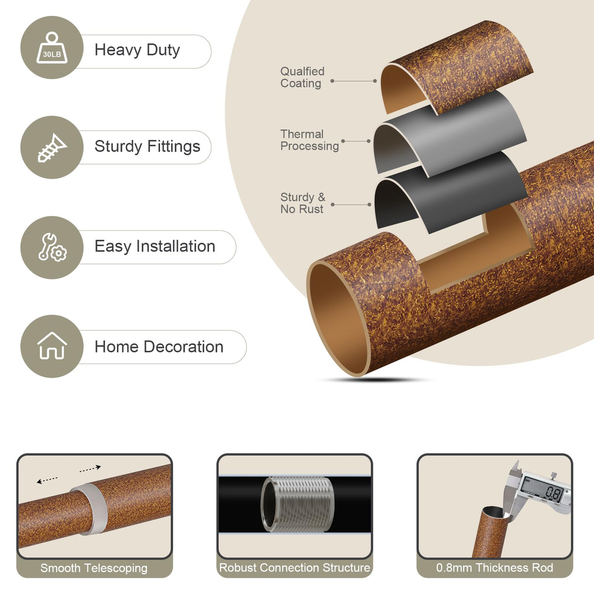 QDWIS Curtain Rods for Windows 28 to 48 Inch, 1 Inch Wood Adjustable Heavy Duty Decorative Drapery Rods with Classic Finials, Imitation Red Wood Window Curtain Pole, 18-45'' QDWIS