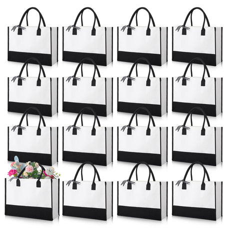 Reginary 12 Pack Canvas Tote Bags Initial Classic Present Bag Personalized Canvas Beach Bag for Wedding, Birthday, Beach(Black and White) Reginary