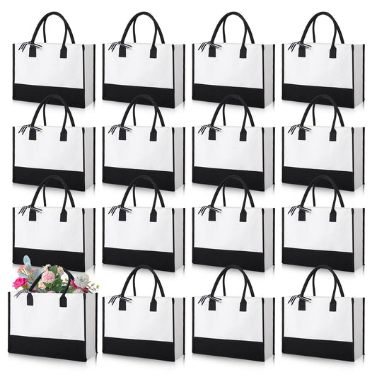 Reginary 12 Pack Canvas Tote Bags Initial Classic Present Bag Personalized Canvas Beach Bag for Wedding, Birthday, Beach(Black and White)