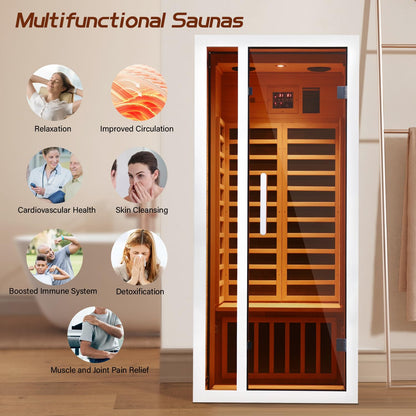 Vanity Art 𝟮𝟬𝟮𝟰 𝗡𝗲𝘄 Far Infrared Saunas for Home, 1 Person Extendable Indoor Hemlock Wood Sauna Low EMF 6 Heating Panels 1660 Watt, Wood Dry Sauna with Bluetooth, LCD Display, LED Lights - WoodArtSupply