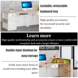 Reception Desk with Counter Modern, 39.4-118.1'', Solid Wood Ecological Board, Large Storage Space,Lockable Storage Drawers, Front Office Desk for Salon, Office, Lobby EQWZUPD