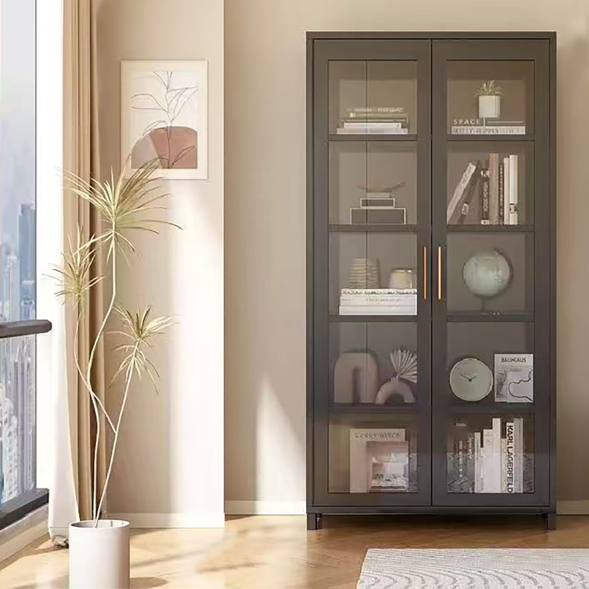 IHGSSKD 5-Tier Display Cabinet with Glass Doors, 67" Metal Curio Cabinet with 4 Adjustable Shelves for Collectibles, Toy Organizers Cabinet & Glass Display Case for Home, Office, Living Room, Black IHGSSKD