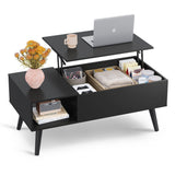 WLIVE Coffee Table for Living Room, Lift Top Coffee Table with Storage, Small Rising Wooden Dining Center Table with Storage Shelf & Hidden Compartment, 39" Black WLIVE