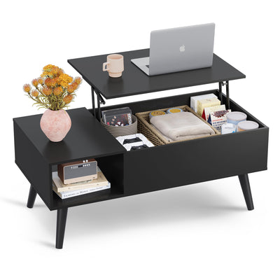 WLIVE Coffee Table for Living Room, Lift Top Coffee Table with Storage, Small Rising Wooden Dining Center Table with Storage Shelf & Hidden Compartment, 39" Black