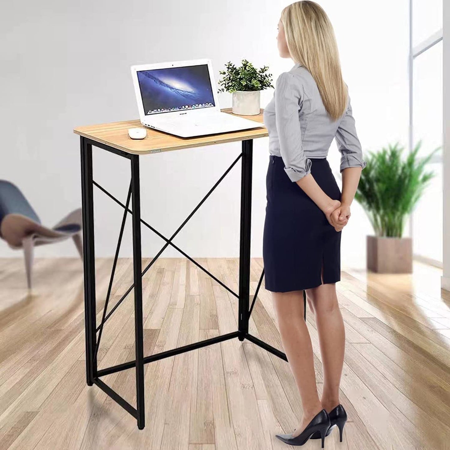 Folding Laptop Computer Desk, Standing Desk, 31in Small Desk for Sitting or Standing, No Need to Assembly, Suitable for Home, Office, Writing (Wood Board Color) - WoodArtSupply