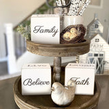 Airrioal Farmhouse Home Decorations for Living Room Decor,4-Sided Wooden Blocks Rustic Sign, Modern Farmhouse Decor for Shelf Tiered Tray Entryway Coffee Table Decor,2.8" Airrioal