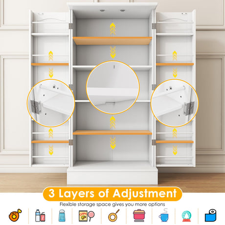 kepptory 47” Pantry Cabinet, Kitchen Pantry Storage Cabinet with Doors and Adjustable Shelves, Brown Freestanding Buffet Cupboards Sideboard for Living Room and Dinning Room (White) kepptory