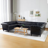 U Shaped Large Sectional Sofa, Chesterfield Leather Faux Couch Tufted Accent Sofa with Scroll Arms and Nailhead for Living Room, Office ORRD