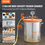VEVOR 5 Gallon Vacuum Chamber, Upgraded Tempered Glass Lid Vacuum Degassing Chamber, 304 Stainless Steel Chamber, for Stabilizing Wood, Resin Degassing, Silicone Degassing and Plaster Degassing VEVOR