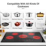 VBGK Electric cooktop 30 inch, 5 burner Electric Stove Built-in and Countertop Electric Stove Top, LED Touch Screen,9 Heating Level, Timer & Kid Safety Lock, 240V 30 inch Electric cooktop VBGK