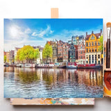 ZUVRDIAI Paint by Number Kits for Adult Beginner, Amsterdam Netherlands Dancing Houses Over River Amstel Landmark in Old DIY Digital Oil Painting Kit Canvas Kit Art Wall Decor 16x20Inch ZUVRDIAI