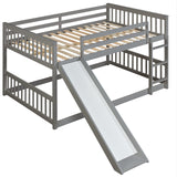 PVWIIK Full Over Full Bunk Bed with Slide & Ladder for Kids Bedroom,Wood Bed Frame with Safety Rails & Headboard and Footboard,No Box Spring Needed,Grey PVWIIK