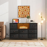 LYNCOHOME Black Dresser with Power Outlets and LED Lights, Dresser TV Stand with 8 Drawers, Fabric Chest of Drawers for Bedroom, Living Room, Entryway LYNCOHOME