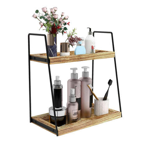 Dorhors 2 Tier Bathroom Counter Organizer Storage,Vanity Organizer for Bathroom Counter,Wood Standing Rack for Kitchen Dorhors