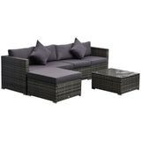 Outsunny 6 Piece Patio Furniture Set Outdoor Wicker Conversation Set All Weather PE Rattan Sectional Sofa Set with Ottoman, Cushions and Tempered Glass Table, Mixed Gray and Gray Outsunny