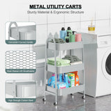 EAGMAK 3 Tier Utility Rolling Cart, Metal Storage Cart with Handle and Lockable Wheels, Multifunctional Storage Organizer Trolley with Mesh Baskets for Kitchen, Living Room, Office, Garage (Grey) EAGMAK