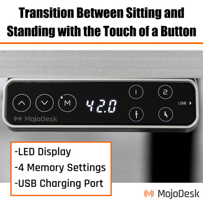 MojoDesk Electric Standing Desk - 72" x 30" - Dual Motor Sit to Stand Desk with 3-Stage Adjustable Steel Legs - 4 Memory Settings - Ergonomic Front - WoodArtSupply