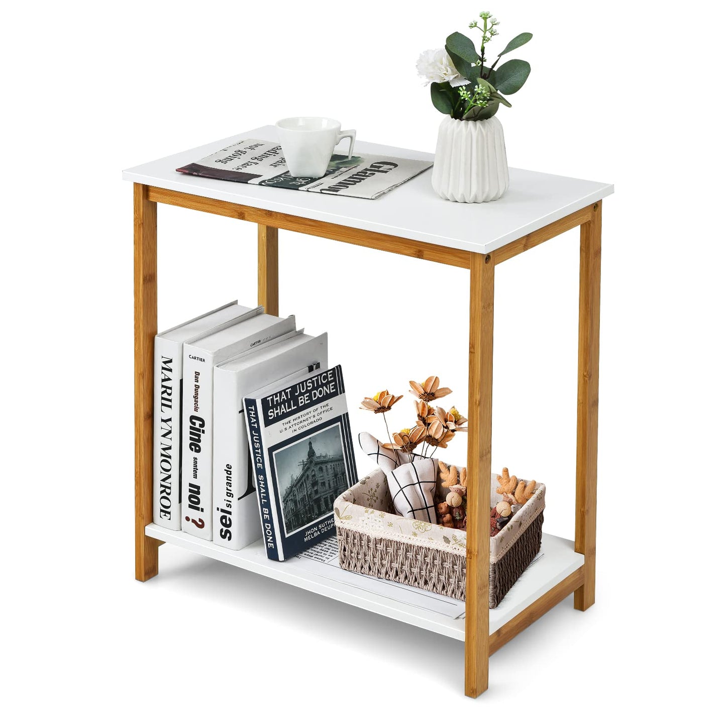 Giantex Bamboo Side Table, Modern End Table with Bamboo Frame & Storage Shelf, Compact Nightstand for Small Space, Lightweight Bedside Table for Living Room Bedroom Balcony Family - WoodArtSupply