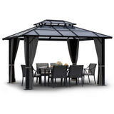ZEPYARD Hardtop Gazebo 10x12 FT Polycarbonate Double Roof with Netting and Curtains ZEPYARD