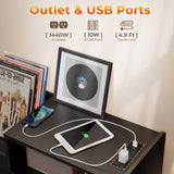 Large Record Player Stand with Sliding Door,350 Vinyl Record Storage Cabinet, Record Player Table with Power Outlet and LED Light,Turntable Stand with Wood Legs for Living Room,Bedroom,Office MULEJYBO
