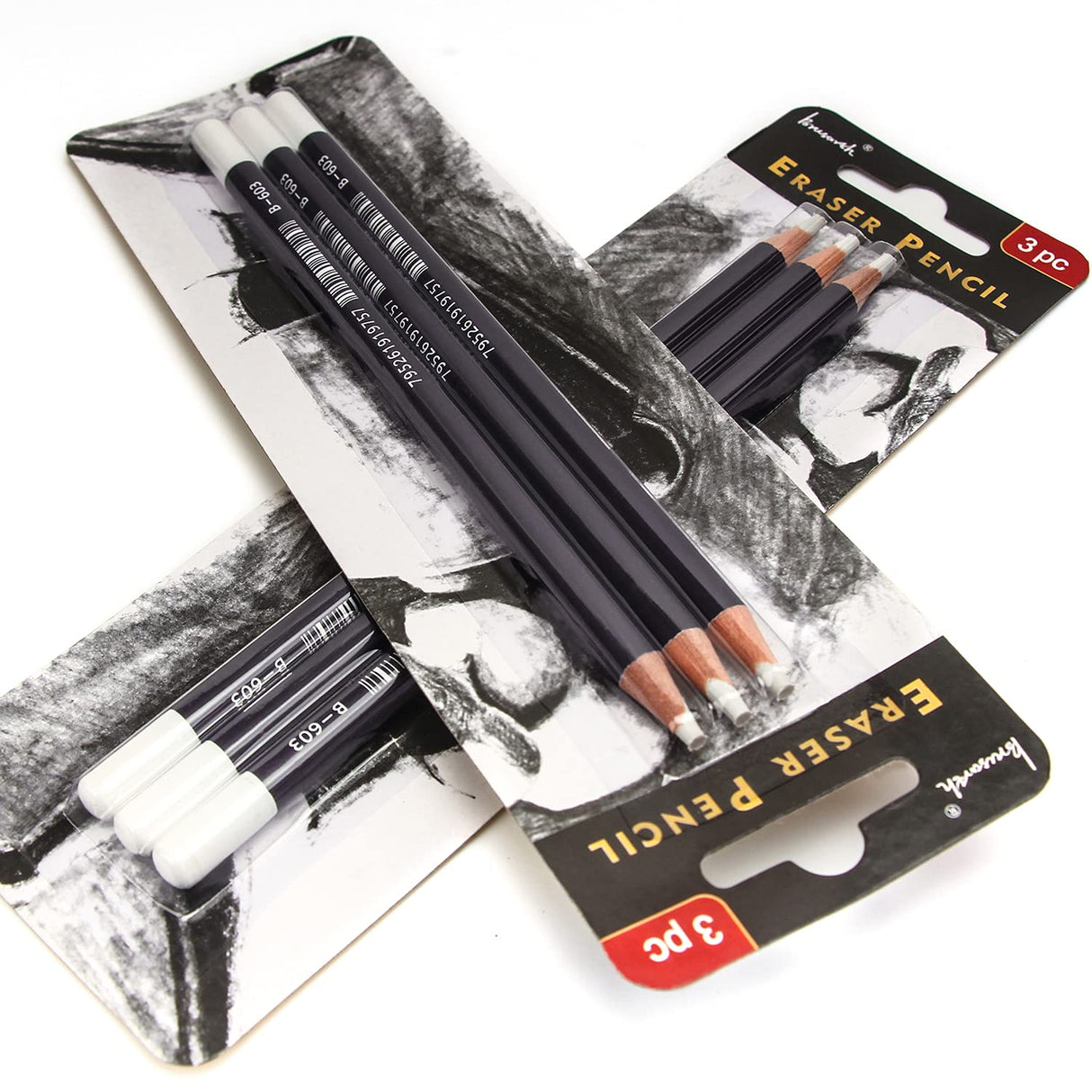 Brusarth 3pc Eraser Set - Fine Detail Eraser for Sketching, Charcoal Drawings & Colored Pencils Brusarth